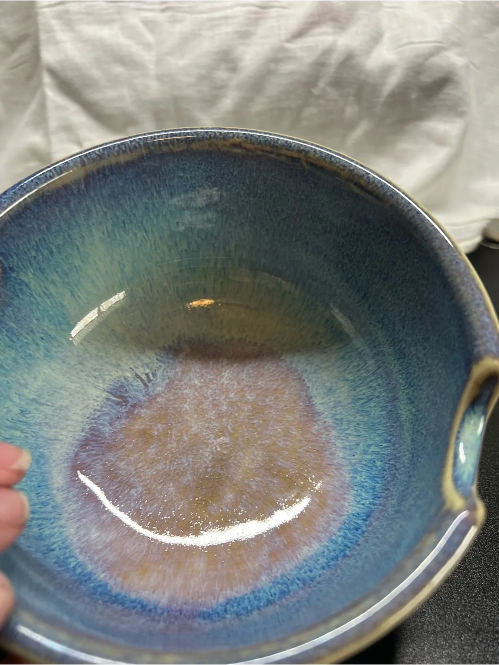 Noodle Bowl Hand Crafted Blue Stoneware Set Of 2. Marked AD